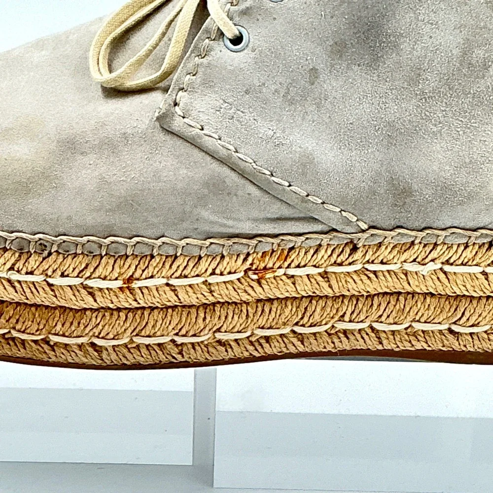 Prada Size 39 US 8 Espadrille Platform Chukka Ankle Boot Taupe Gray Suede